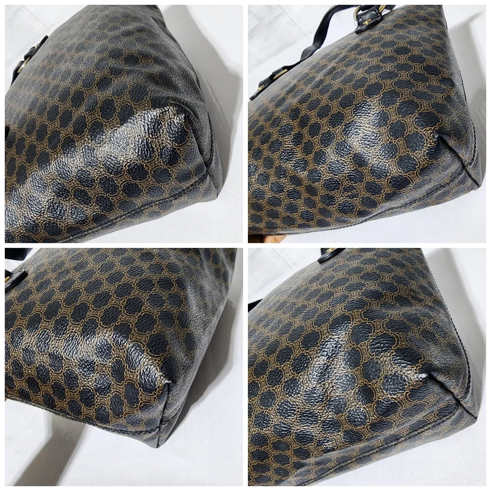 Céline Vintage Macadam Canvas Shoulder Bag Black/Brown